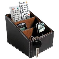 3 Slots Wooden Struction Leather Multi-function Desk Stationery Organizer Storage Box Pen/Pencil ,Cell phone, Business Name Cards Remote Control
