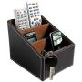 3 Slots Wooden Struction Leather Multi-function Desk Stationery Organizer Storage Box Pen/Pencil ,Cell phone, Business Name Cards Remote Control