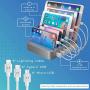 Hercules Tuff Charging Station for Multiple Devices, with 6 USB Fast Ports and 6 Short Mixed USB Cables Included for Cell Phones, Smart Phones, Tablets, and Other Electronics, Silver