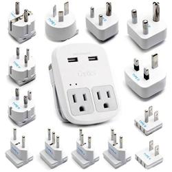 International Plug Adapter Kit, Ceptics World Safest Grounded 13 Adaptor Set Dual USB Ports - Travel Anywhere - Business Use - Perfect for Laptops, Cell Phones, Chargers - Surge Protection