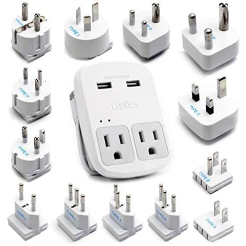 International Plug Adapter Kit, Ceptics World Safest Grounded 13 Adaptor Set Dual USB Ports - Travel Anywhere - Business Use - Perfect for Laptops, Cell Phones, Chargers - Surge Protection