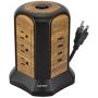 SUPERDANNY Surge Protector Tower USB Power Strip with 9 AC Outlets 4 USB Slots, 9.8ft Extension Cord Multiple Port Extender Desktop Charging Station for Office Home Dorm Bedroom, Soft Wood Grain