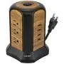 SUPERDANNY Surge Protector Tower USB Power Strip with 9 AC Outlets 4 USB Slots, 9.8ft Extension Cord Multiple Port Extender Desktop Charging Station for Office Home Dorm Bedroom, Soft Wood Grain