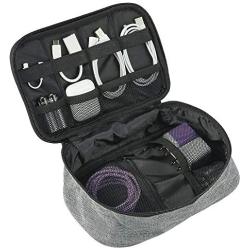 mDesign Fabric Travel Electronic Accessories Bag Organizer with Easy-Pull Zipper/Handle, Water-Resistant, Front Pocket - Holds Cords, Smart Phones, Earbuds, Batteries, Chargers, Travel Sizes - Gray