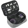 mDesign Fabric Travel Electronic Accessories Bag Organizer with Easy-Pull Zipper/Handle, Water-Resistant, Front Pocket - Holds Cords, Smart Phones, Earbuds, Batteries, Chargers, Travel Sizes - Gray