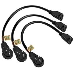 Nekteck Extension Cord, 3 Prong Power Cord 14AWG Extension Cable with 360 Degree Rotating Flat Plug, 3 Pack Short 1 Foot, UL Listed