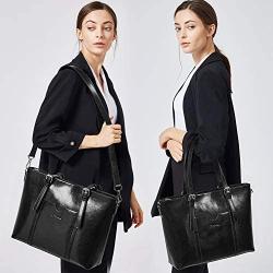 BOSTANTEN Women Leather Laptop Tote Office Shoulder Handbag Vintage Briefcase 15.6 inch Computer Work Purse Black