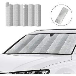 HUILI Windshield Shade, Foldable Car Window Sun Shade for Windshield 59x31.5 inches Sun Visor, Car Window Shade for Pickups, Trucks, SUVs, Silver