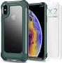 iPhone X Case, iPhone Xs Case with [ Screen Protector Tempered Glass x2Pack] SUPBEC Protective Phone Cover with Silicone PC+TPU Shockproof Rubber Heavy Duty Case for iPhone X/iPhone Xs-Clear Green