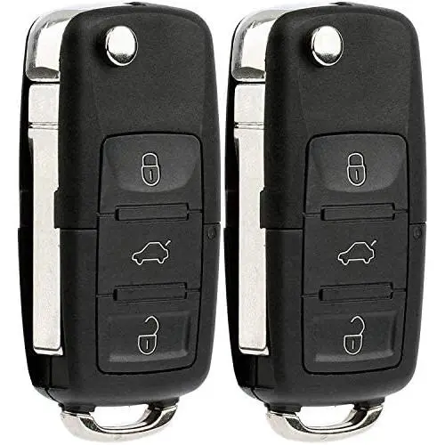 KeylessOption Keyless Entry Remote Control Car Uncut Blade Flip Key Fob for VW NBG010180T (Pack of 2)