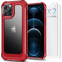 SUPBEC Compatible for iPhone 11 Pro Max Case and [ Screen Protector Tempered Glass x2Pcs] Protective Phone Cover [HeavyDuty Series] Shockproof Silicone for iPhone 11Pro Max Phone Case-Clear Red-6.5''