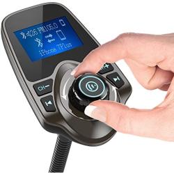 Nulaxy Bluetooth Car FM Transmitter Audio Adapter Receiver Wireless Handsfree Car Kit TF Card AUX 1.44 Display – KM18 Brown