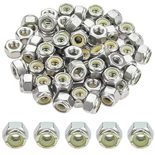 Powlankou 60 Pieces 1/4''-20 Nylon Insert Hex Lock Nuts, 304 Stainless Steel