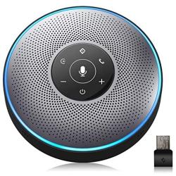 Bluetooth Speakerphone - M2 Gray Conference Speaker w/ 2 Dongles, Idea for Home Office 360º Voice Pickup 4 AI Echo & Noise Canceling Microphones, Skype USB Speakerphone AUX in/Out for up to 8 People