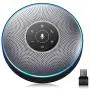 Bluetooth Speakerphone - M2 Gray Conference Speaker w/ 2 Dongles, Idea for Home Office 360º Voice Pickup 4 AI Echo & Noise Canceling Microphones, Skype USB Speakerphone AUX in/Out for up to 8 People