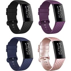poshei 4 Packs Bands Compatible with Fitbit Charge 4 / Fitbit Charge 3 / Fitbit Charge 3 SE for Women and Men, Classic Replacement Wristband, Soft Silicon Waterproof Quick Release Sports Strap