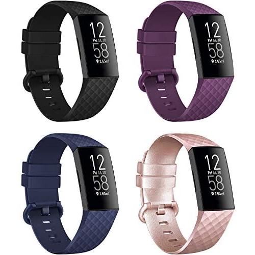 poshei 4 Packs Bands Compatible with Fitbit Charge 4 / Fitbit Charge 3 / Fitbit Charge 3 SE for Women and Men, Classic Replacement Wristband, Soft Silicon Waterproof Quick Release Sports Strap