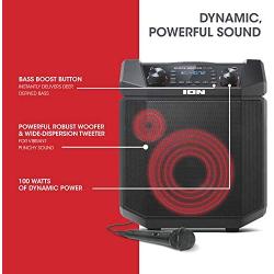 ION Audio Block Rocker Plus | 100W Portable Speaker, Battery Powered with Bluetooth, Microphone & Cable, AM/FM Radio, Wheels & Telescopic Handle and USB Charging For Smartphones & Tablets