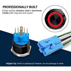 MGI SpeedWare Black Aluminum Push Button Switch 22mm with Socket, 3A 12vDC Ring LED (Latching, Red)