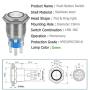 Quentacy Momentary Push Button Switch 1NO1NC Waterproof Silver Stainless Steel Shell 12V LED Ring Switch with Wire Socket Plug Suitable for 19mm 3/4 Mounting Hole (Green)