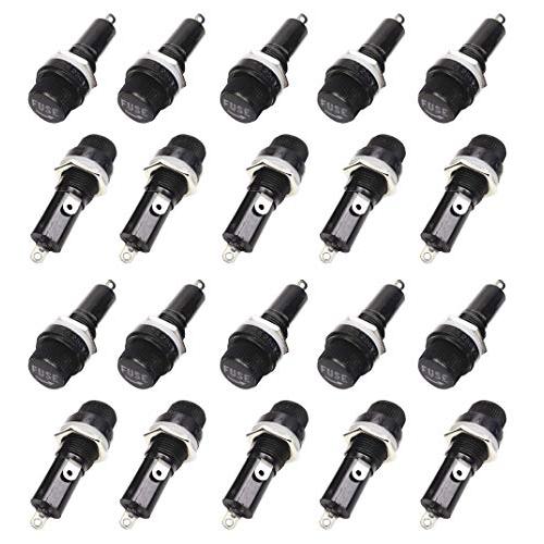 Hyamass 20Pcs AC 250V 10A/AC 125V 15A Black Electrical Panel Mounted Screw Cap Fuse Holder（6x30mm）