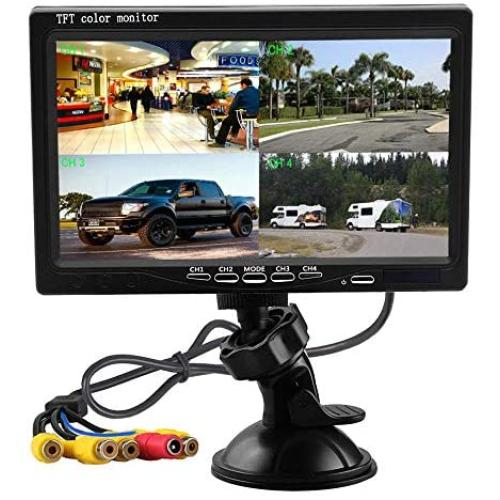 7 Inch HD 4 Split Quad Video Displays Backup Monitor kit LCD Rear View Monitor for Car Backup Camera Kit & Home Surveillance Security System