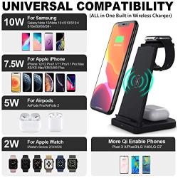 Wireless Charger, Detachable 3 in 1 Wireless Charging Station, Qi 15W Fast Wireless Charger Stand for Apple Watch SE 6 5 4 3 2 AirPods Pro iPhone 12 11 Pro Max Xs X Xr 8 Plus(with QC 3.0 Adapter)