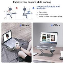 Skrebba Laptop Stand, EPN Laptop Riser with Heat-Vent to Elevate Laptop, Adjustable Height Laptop Stand Holder with Slide-Proof Silicone and Protective Hooks, for MacBook Pro/Air (Dark Grey)