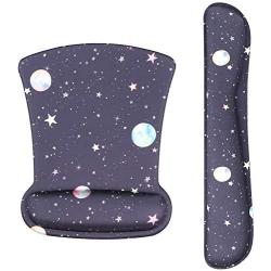 Keyboard Wrist Rest Pad and Mouse Wrist Rest Support Mouse Pad Set,DQQH Non Slip PU Base Wrist Support with Ergonomic Raised Memory Foam for Easy Typing & Pain Relief (Starry Night)