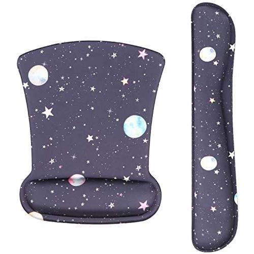 Keyboard Wrist Rest Pad and Mouse Wrist Rest Support Mouse Pad Set,DQQH Non Slip PU Base Wrist Support with Ergonomic Raised Memory Foam for Easy Typing & Pain Relief (Starry Night)