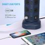 SUPERDANNY Surge Protector Tower with 10W Wireless Charger, Spin Power Strip Tower 13A Vertical Charging Station with 10 AC Outlets+4 USB Slots and 6.5ft Extension Cord for Home Office Garage, Blue