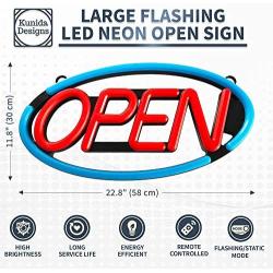 Large Flashing LED Neon Open Sign Light for Businesses with Remote Control – Extra Bright Lightweight & Energy Efficient - for Restaurants Offices Retail Shops Window Storefronts – Blue - Red