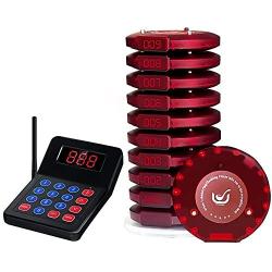 NADAMOO Restaurant Pager System with 10 Coaster Pager Wireless Paging System Calling System Portable Rechargable Restaurant Buzzers with Numeric Keypad Transmitter
