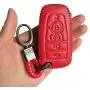 Hand Sewing Red Leather Key Cover Fob Case Protector Jacket Remote Bag For 2017 Ford Fusion F250 F350 F450 F550 Edge 2018 Explorer Expedition 5 Buttons Smart Keyless Entry