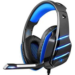 Gaming headser for PS4 Xbox one, Beexcellent Newest Deep Bass Stereo Sound Over Ear Headphone with Noise Isolation LED Light for PC Laptop Tablet Mac (Blue)
