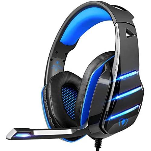 Gaming headser for PS4 Xbox one, Beexcellent Newest Deep Bass Stereo Sound Over Ear Headphone with Noise Isolation LED Light for PC Laptop Tablet Mac (Blue)