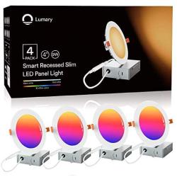 Recessed Lighting Ultra-Thin 4 Inch - Lumary WiFi Smart LED Recessed Lights 9W 810LM LED Retrofit Ceiling Light with Junction Box Compatible with Alexa/Google Assistant(4 Inch-4PACK)