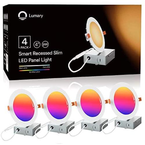Recessed Lighting Ultra-Thin 4 Inch - Lumary WiFi Smart LED Recessed Lights 9W 810LM LED Retrofit Ceiling Light with Junction Box Compatible with Alexa/Google Assistant(4 Inch-4PACK)