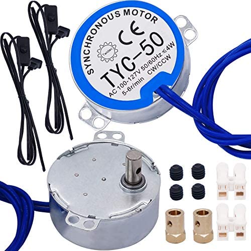 TWTADE 2PCS 5-6RPM TYC-50 Synchronous Synchron for Cup Turner, AC 100~127V 50/60Hz 4W CW/CCW Turntable motor with 6ft Lamp cord,7mm Connector,Coupling,Screw,wrench TYC-50