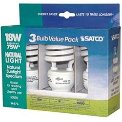 Satco S6273 18-Watt Medium Base T2 Mini Spiral, 5000K, 120V, Equivalent to 75-Watt Incandescent Lamp for Enclosed Fixtures, 3-Pack