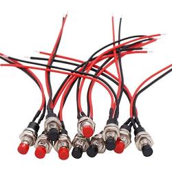 Twidec/10Pcs 1A 250V AC 2 Pins SPST Black + Red Normal Open Mini Momentary Push Button Switch with Pre-soldered Wires PBS-110-XBKR