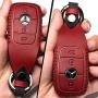 Leather Mercedes-Benz Key Fob Cover, Suit for Keyless Remote Control for Benz A C E S Class Series and GLK CLA GLA GLC GLE CLS SLK AMG Series etc (A-Red)