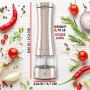 Electric Salt and Pepper Grinder | Premium Electronic Stainless Steel Spice Mill for Coarse Seasoning | Battery Powered One-Handed Pepper & Salt Grinder with Light (9551 single)