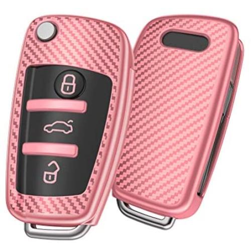 ELOHEI for Audi Key Fob Cover Case,Premium Soft TPU Stripes 360 Degree Full Protection Key Shell Key Case Cover Compatible with Audi A1 A3 Q3 Q7 R8 A6L TT (Pink)