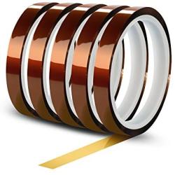 WIRESTER 5 Rolls 10mm X 30m (100ft) High Temperature Heat Resistant Tape Electronic Polyimide Tape for Masking, Soldering, Electrical, Heat Transfer Vinyl, 3D Printers