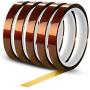WIRESTER 5 Rolls 10mm X 30m (100ft) High Temperature Heat Resistant Tape Electronic Polyimide Tape for Masking, Soldering, Electrical, Heat Transfer Vinyl, 3D Printers