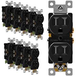 ENERLITES Tamper-Resistant Child Safe Duplex Receptacle Outlet, Residential Grade, 3-Wire, Self-Grounding, 2-Pole, 15A 125V, UL Listed, 61580-TR-BK, Black (10 Pack)