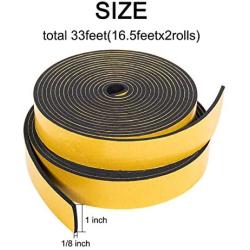 Window Soundproofing AC Sealing Foam-2 Rolls, 1 Inch Wide X 1/8 Inch Thick High Density Air Conditioner Insulation Weather Seal Total 33 Feet Long(16.5ft x 2 Rolls) n 33FT)