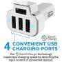 Aduro 4 Port Car Charger USB Adapter, 12V Fast Car Charger USB Adapter Power Station 5.2A/26W Output (White)