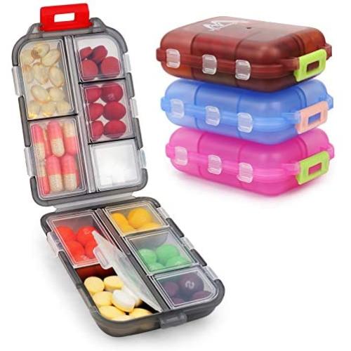 4 Pack Pill Case Portable Small Weekly Travel Pill Organizer Portable Pocket Pill Box Dispenser for Purse Vitamin Fish Oil Compartments Container Medicine Box by Muchengbao
